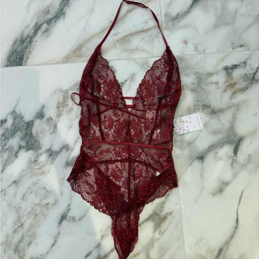 In Bloom by Jonquil Lace Teddy Bodysuit – Burgundy Red (NWT) size S